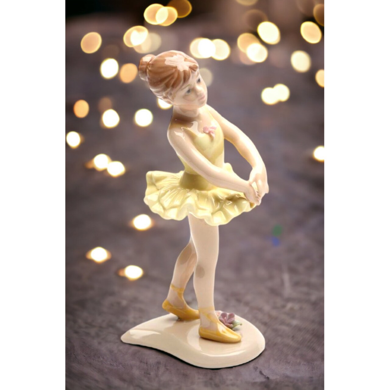Ceramic Standing Ballerina In Yellow Figurine Home Decoration Ornament Gift Idea